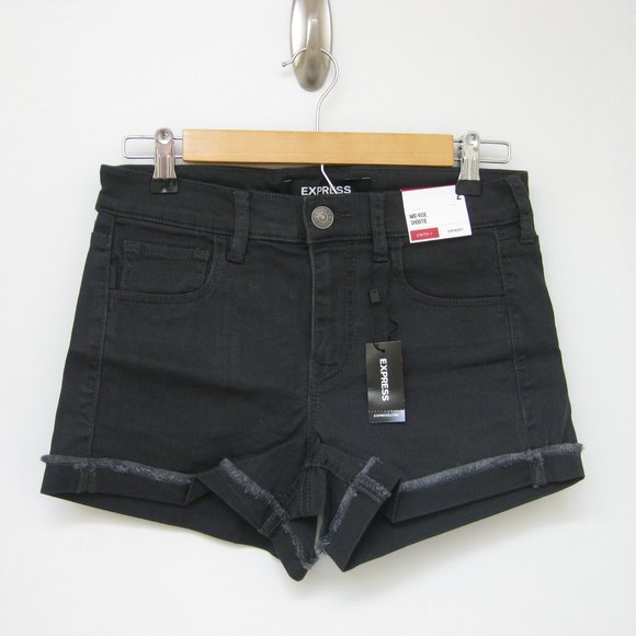 NWT Express black denim frayed hem shorts 2 - Picture 2 of 8